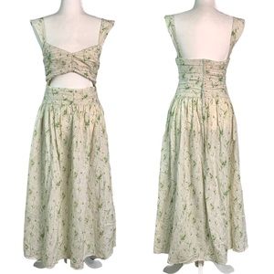 Krewe Du Q Linen Blend Cutout Midi Dress Size S Ivory Green Sleeveless